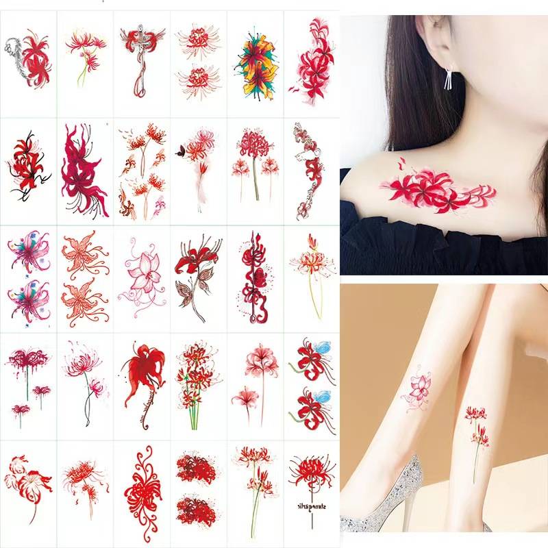 3D 立体タトゥーステッカー防水性と耐汗性の長期的なセクシーなバラの花蝶鎖骨小さな新鮮な傷跡カバーステッカー